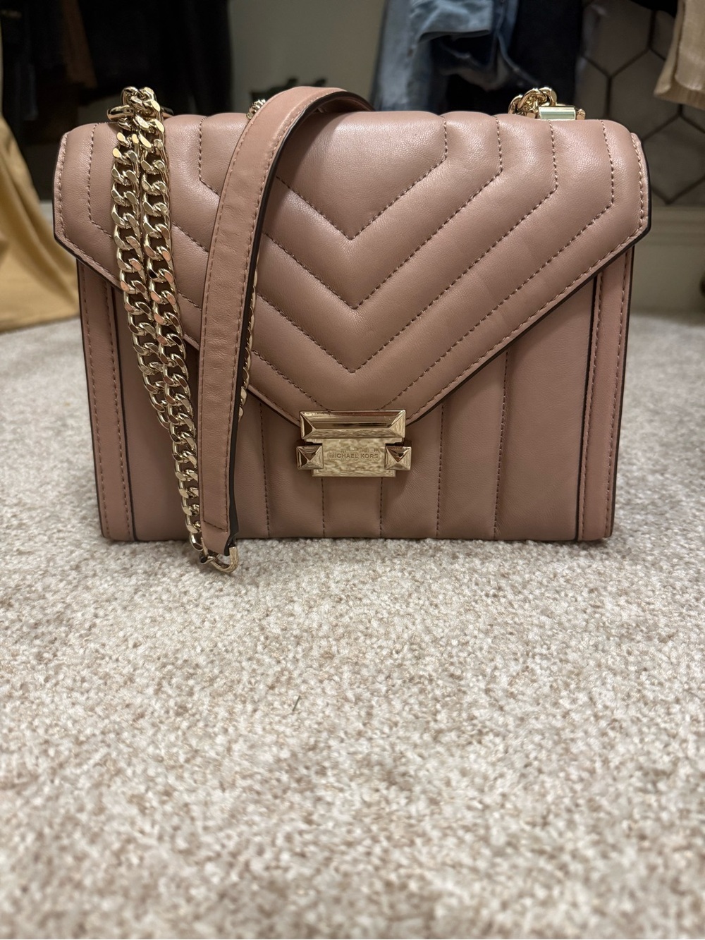 Michael Kors Quilted Leather Chain Shoulder Bag in Mauve